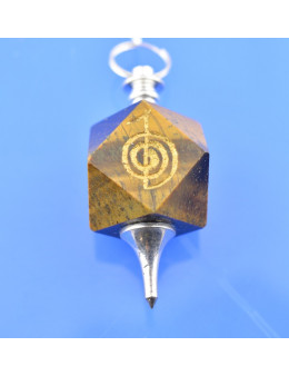 Pendule divinatoire œil de tigre gravé - Protection & radiesthésie