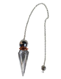 Pendule divinatoire Cristal de roche facetté - métal argenté et cuivré