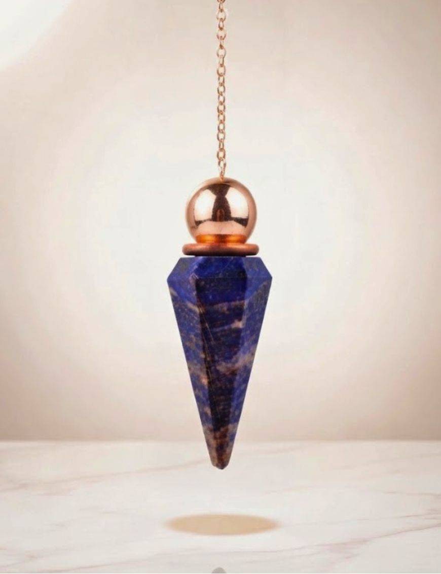 Pendule divinatoire - Lapis Lazuli facetté - métal argenté et cuivré
