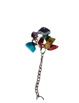 Pendule divinatoire Aventurine conique facettée, chaîne argentée avec pierres 7 chakras en décoration