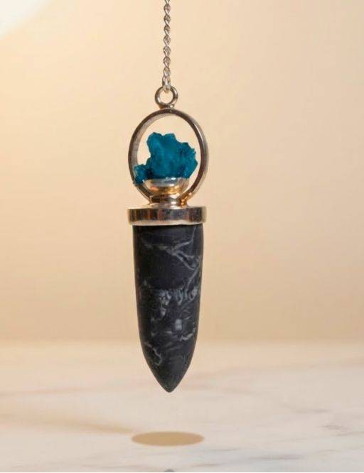 Pendule divinatoire tourmaline & azurite - Protection & intuition