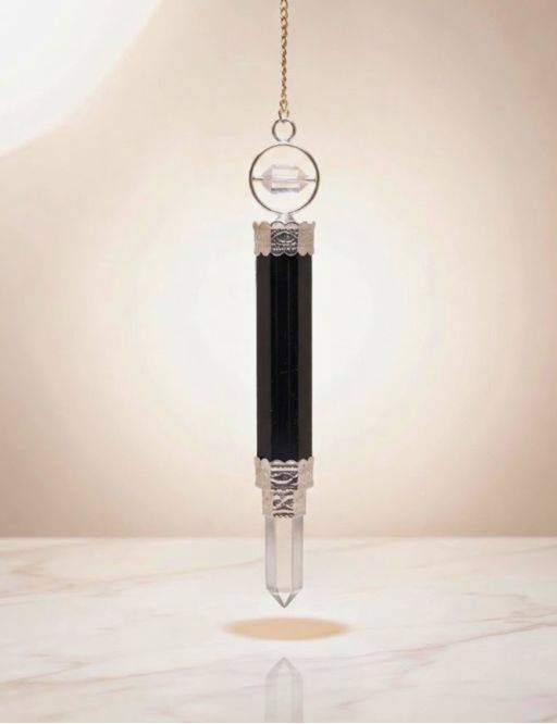 Pendule divinatoire tourmaline & cristal de roche - Protection amplifiée