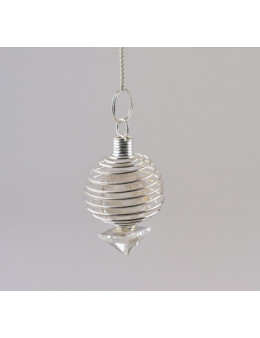 Pendule spiral en cristal de roche avec chaîne argentée