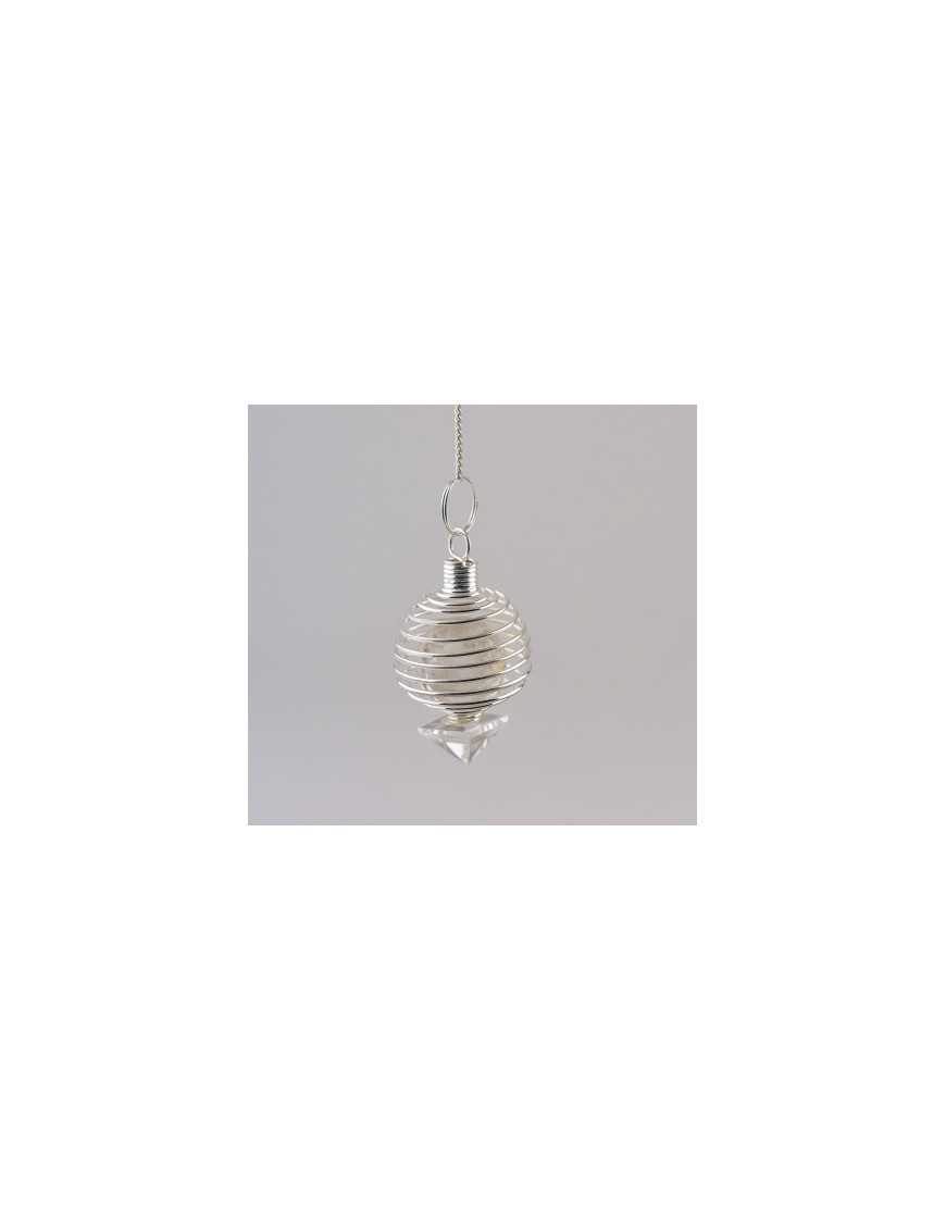Pendule spiral en cristal de roche avec chaîne argentée