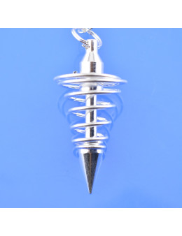Pendule métal spiral argenté avec chaîne argentée - Diamètre 1.6 cm