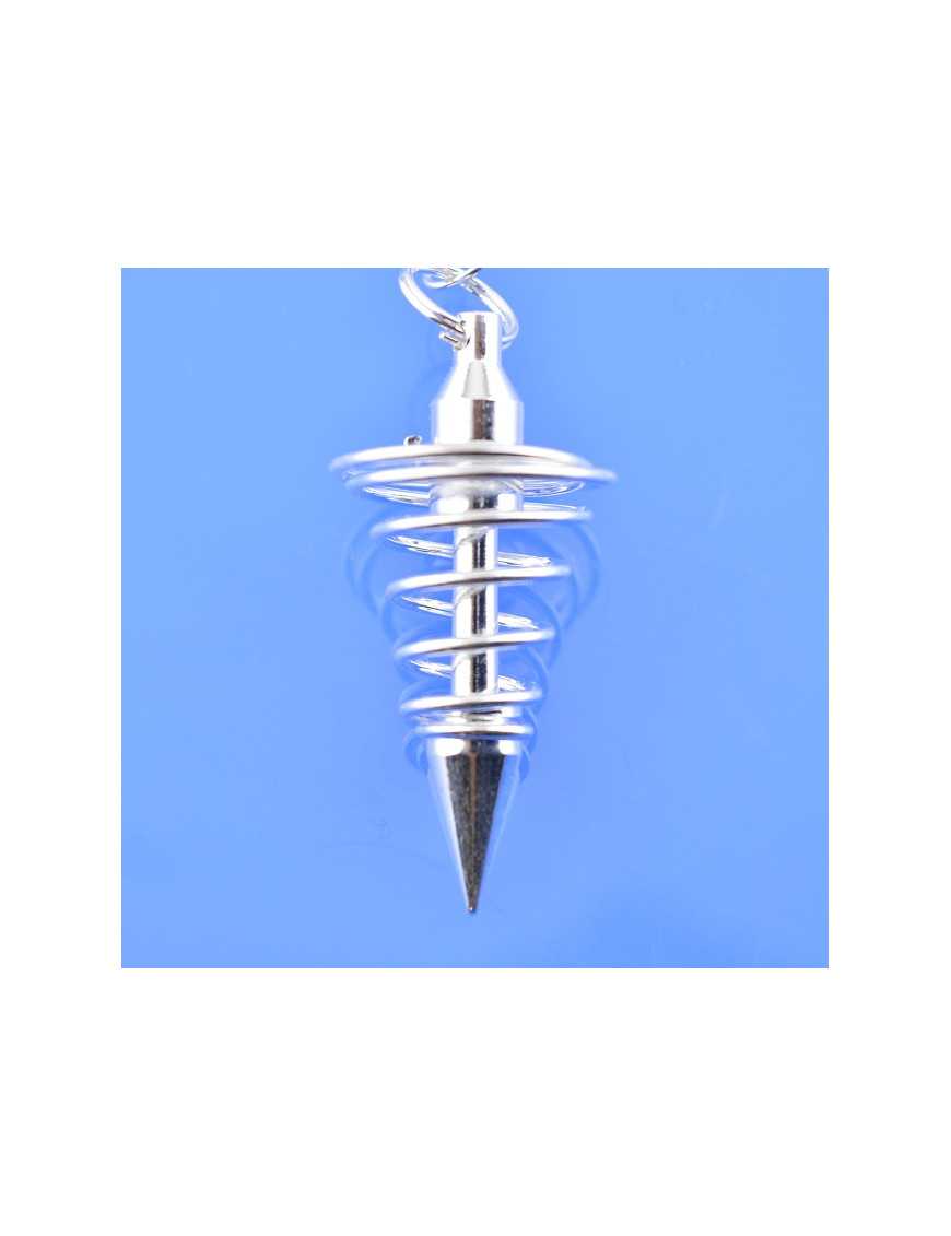 Pendule métal spiral argenté avec chaîne argentée - Diamètre 1.6 cm