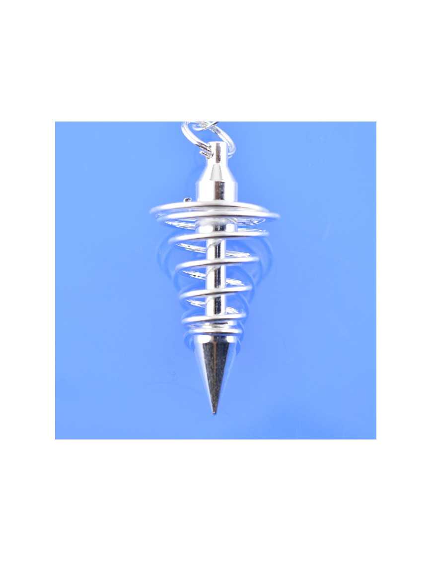 Pendule métal spiral argenté avec chaîne argentée - Diamètre 1.6 cm