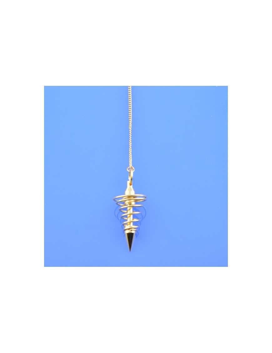 Pendule métal spiral doré avec chaîne dorée - Diamètre 1.6 cm
