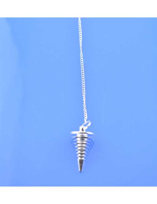Pendule métal conique spiral argenté avec chaîne argentée