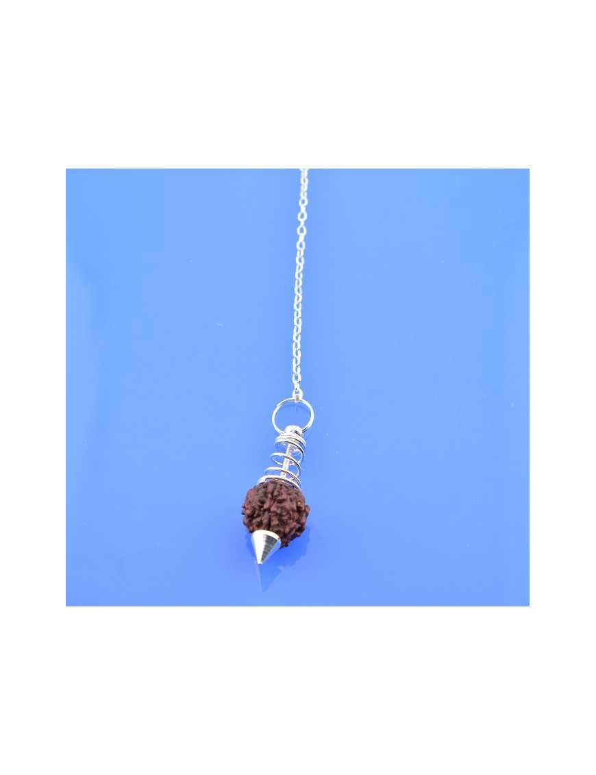 Pendule métal avec rudraksha et chaîne argentée