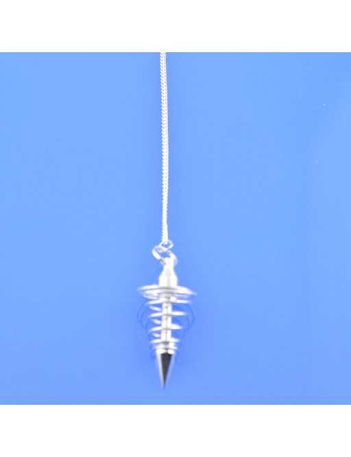 Pendule métal spiral argenté avec chaîne argentée - Diamètre 2.5 cm