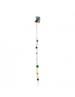Pendule Aventurine conique facettée, chaîne argentée avec pierres 7 chakras en décoration
