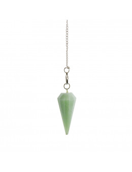 Pendule Aventurine conique facettée, chaîne argentée avec pierres 7 chakras en décoration